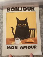 Affiche Chat Noir "Bonjour Mon Amour" - Déco Cuisine!