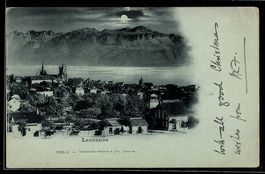 Mondschein-AK Lausanne, Teilansicht mit 