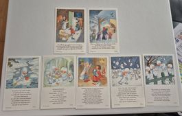 7 seltene Kunstkarten – Vintage Wichtel & Kinder Motiven