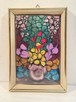 Vintage Floral Enamel Art in Wooden Frame, Unique Piece