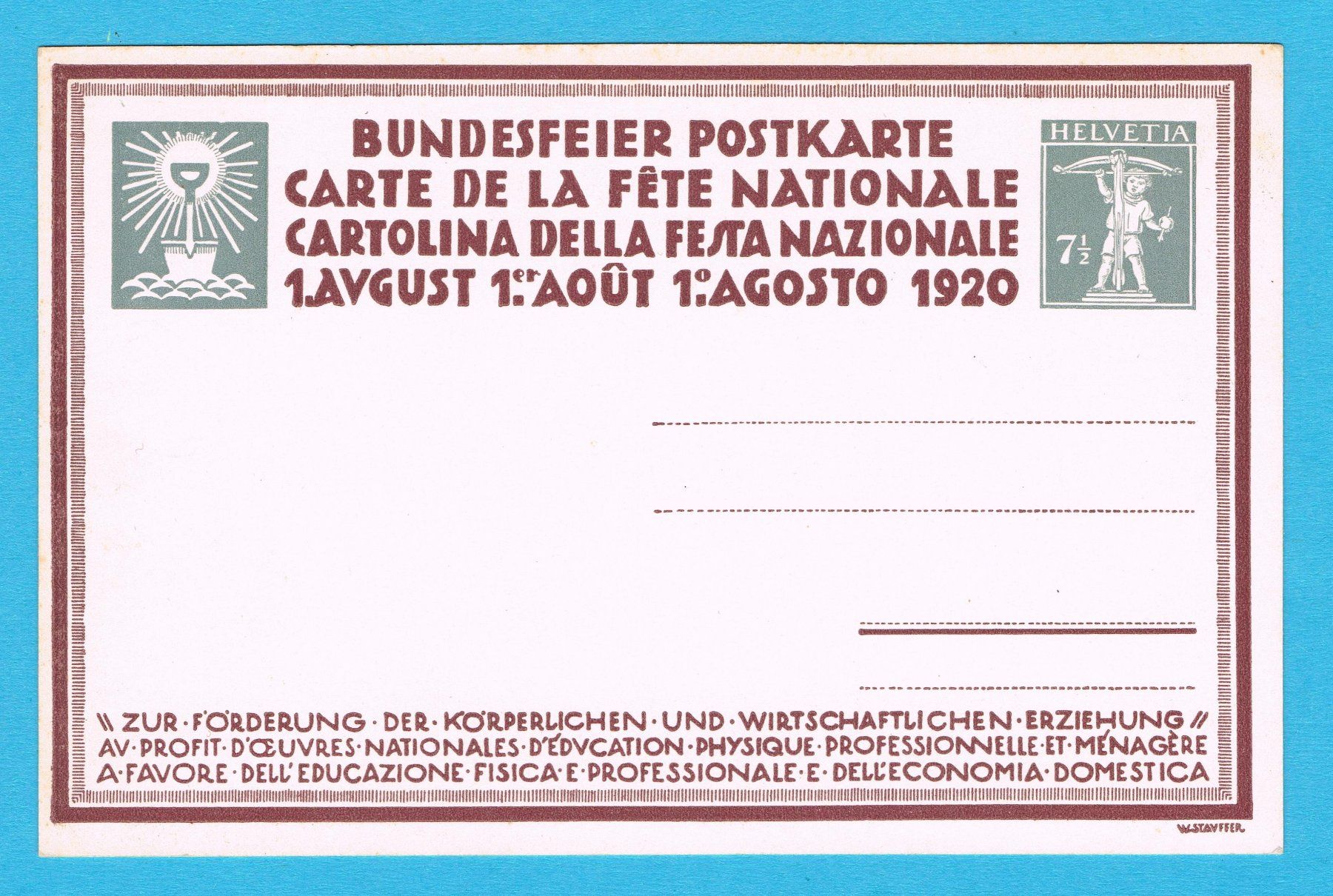 Cartoline: Bundesfeierkarte Turner 1920 – Nuovo (secondo la descrizione) da Biberstein venduto da Jura39 1