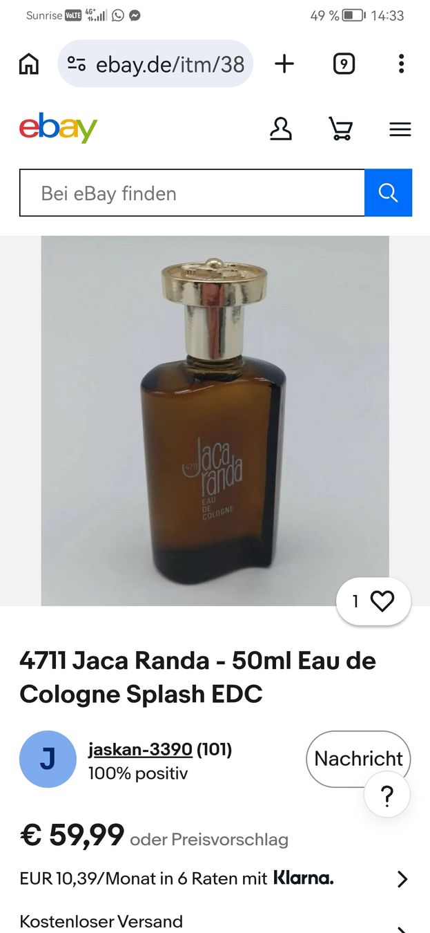 4711 Profumi & Eau de Toilette: Jacaranda 4711 Eau de Cologne zwei St. – Usato da Schlieren venduto da vlalif 6