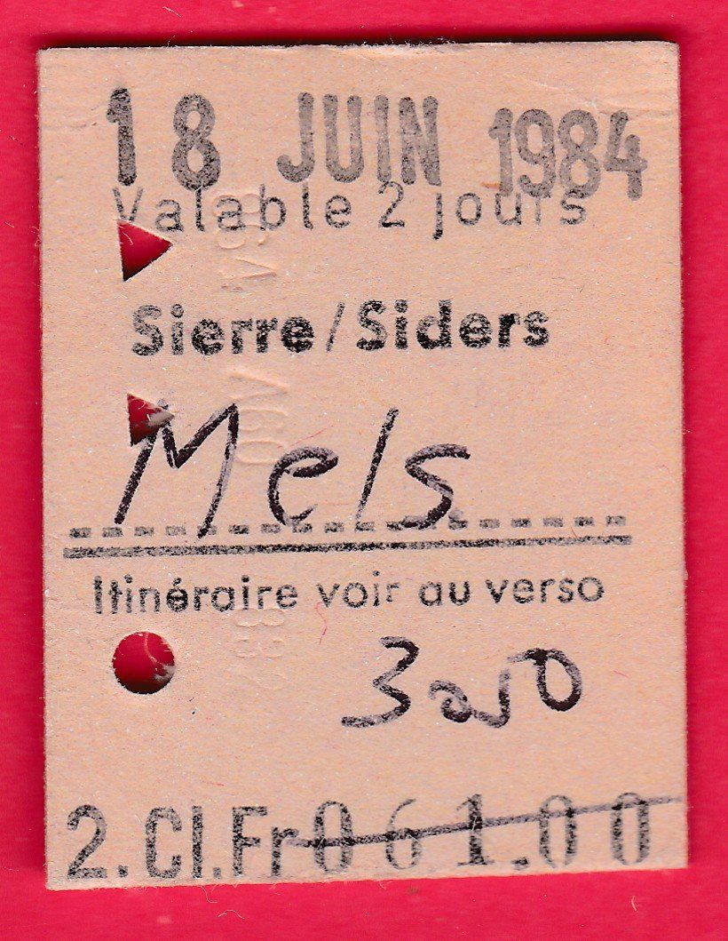 Tickets: KARTON BILLETT, SIERRE/SIDERS - MELS, 2.KLASSE, EINFACH – Gebraucht aus Oberrieden von Gebirgsstelze