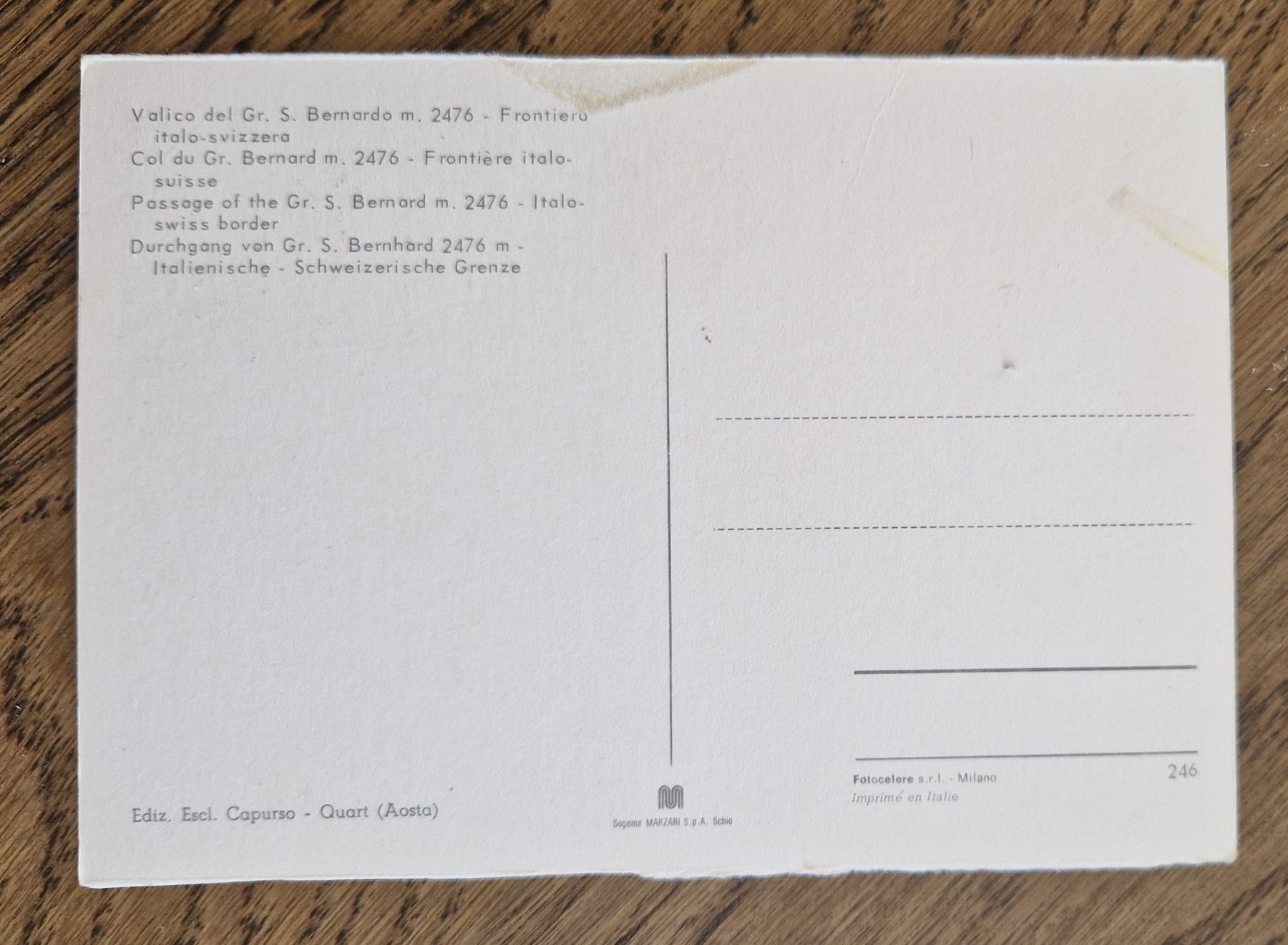Cartoline postali: Gr. St. Bernhard, frontière Suisse Italie, Oldtimer – Usato da Ebikon venduto da Donar50 1