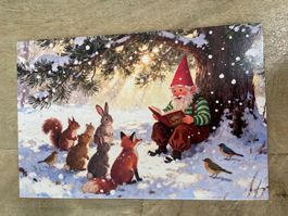 AK Postkarte Wichtel  Zwerg Tiere Winter neu