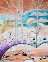 Original Aquarell moderner Wald