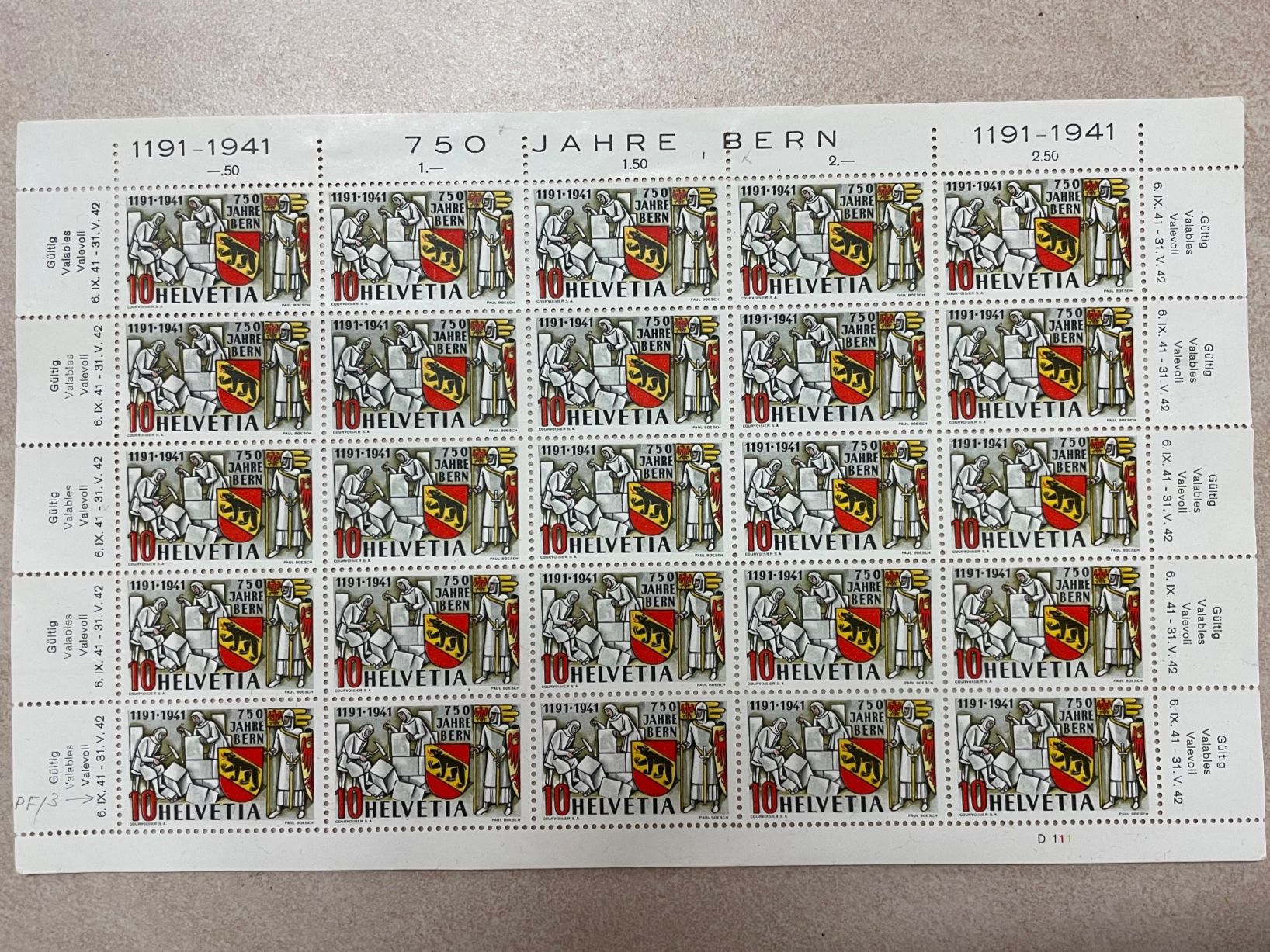 Alle Briefmarken: Feuille complète ** – Gebraucht aus Sonceboz-Sombeval von Comment2
