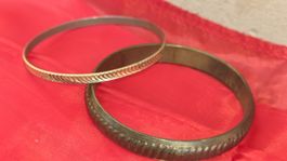 2 schlichter Armreif 70er J. Vintage aus Messing verziert XL