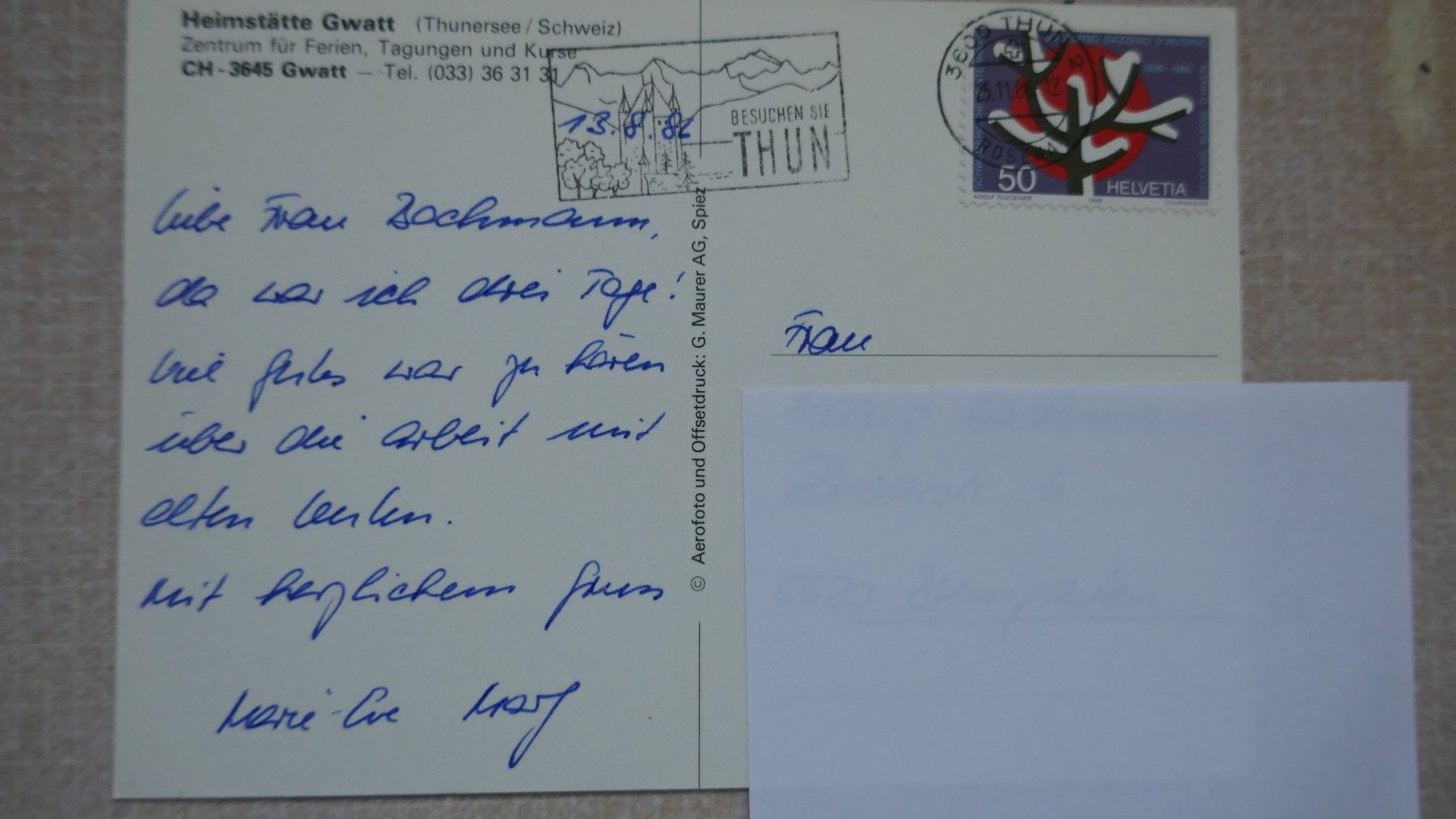 Ansichtskarten: Heimstätte Gwatt, gelaufen 1986 – Gebraucht aus Oberriet SG von ret_7j2k 1
