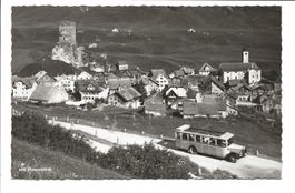 Hospental (UR) Dorfpartie mit Kirche - Saurer Postauto  1941