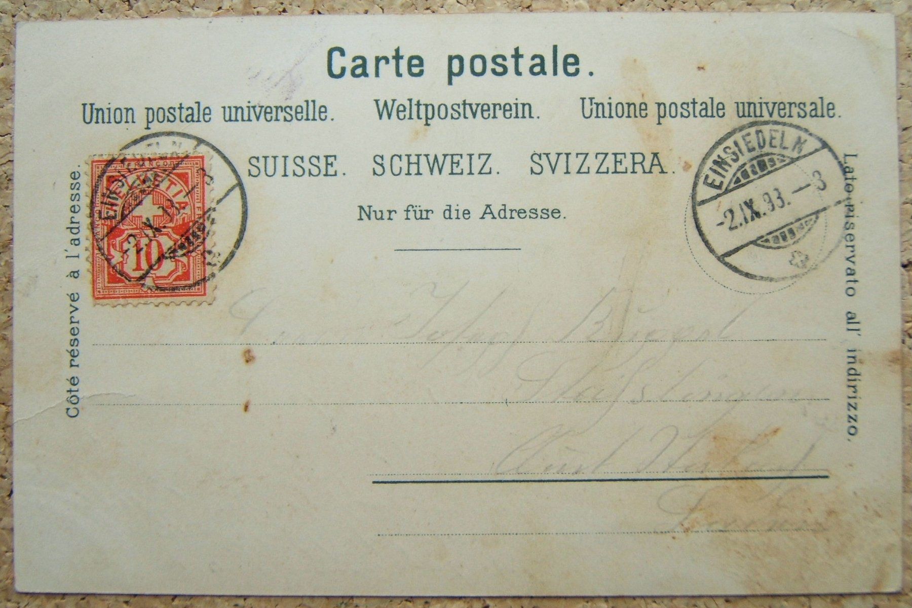 Cartoline postali: LITHO GRUSS AUS EINSIEDELN 1893 – Usato da Brunnen venduto da Nonne04 1