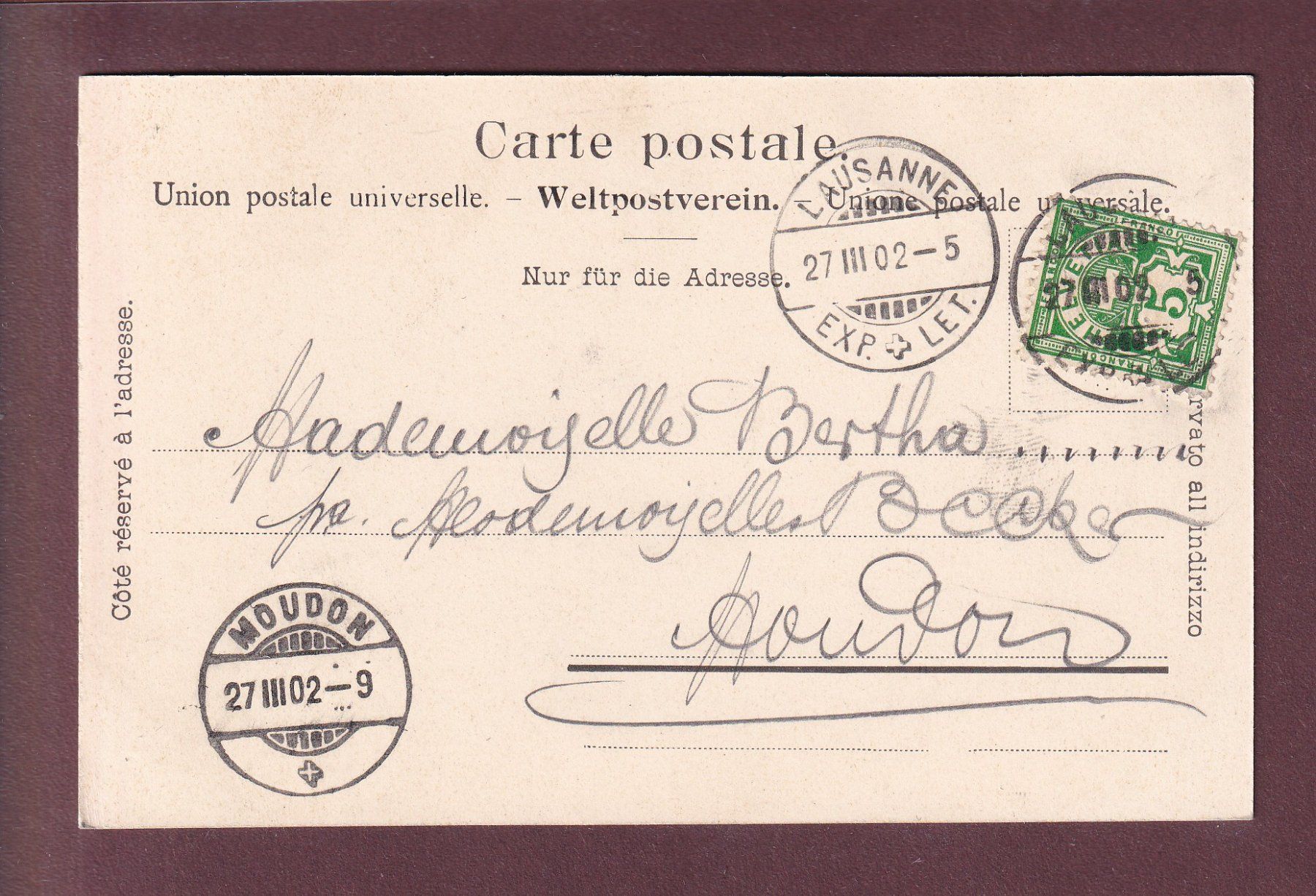 Cartoline postali: LAUSANNE - Tunnel et Château - 1902 – Usato da Pully venduto da nicecards 1