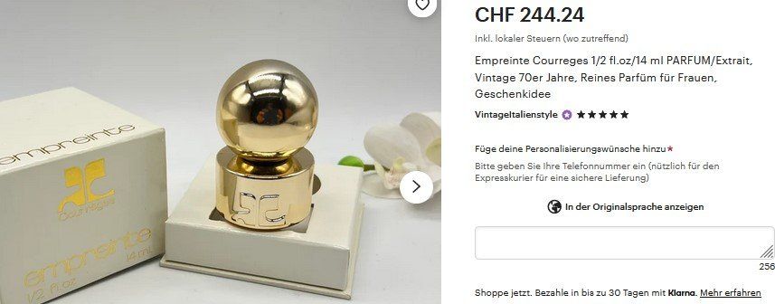 Profumi & Eau de Toilette: Empreinte Courreges Extrait 14ml  Vintage 70er – Usato da Collonges venduto da Auganien 4