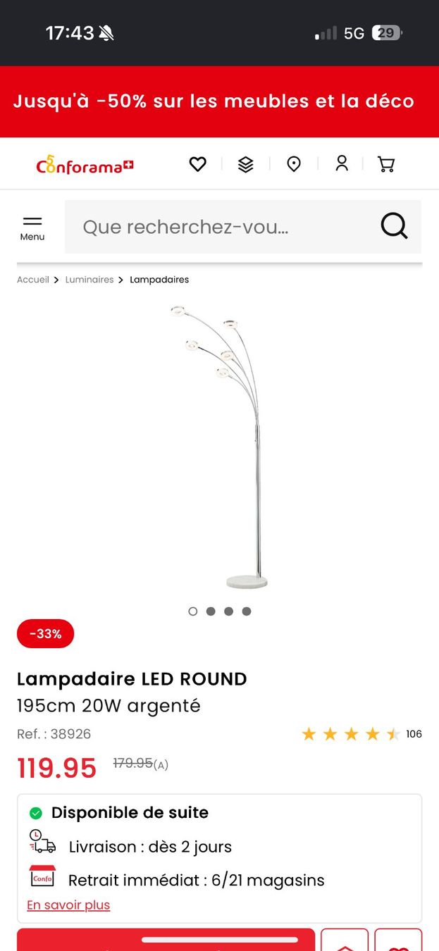 Conforama Lampade: Lampadaire LED Round – Usato da Wädenswil venduto da nde_828f 4