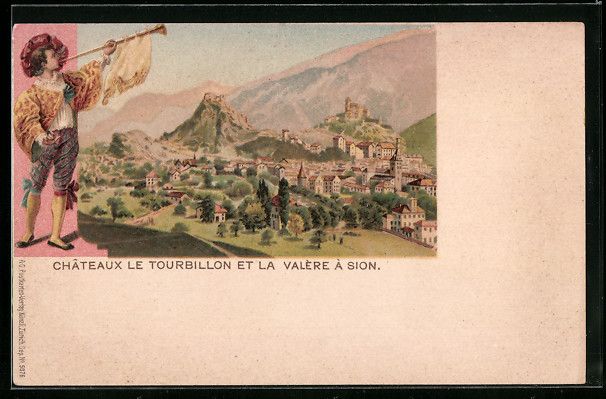 Cartoline postali: Litho Sion, Chateaux le Tourbillon et la – Usato da Berlin venduto da bartko-reher