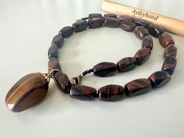 Mahagoni-Obsidian & Tiferaugen Kette - Naturstein Unikat