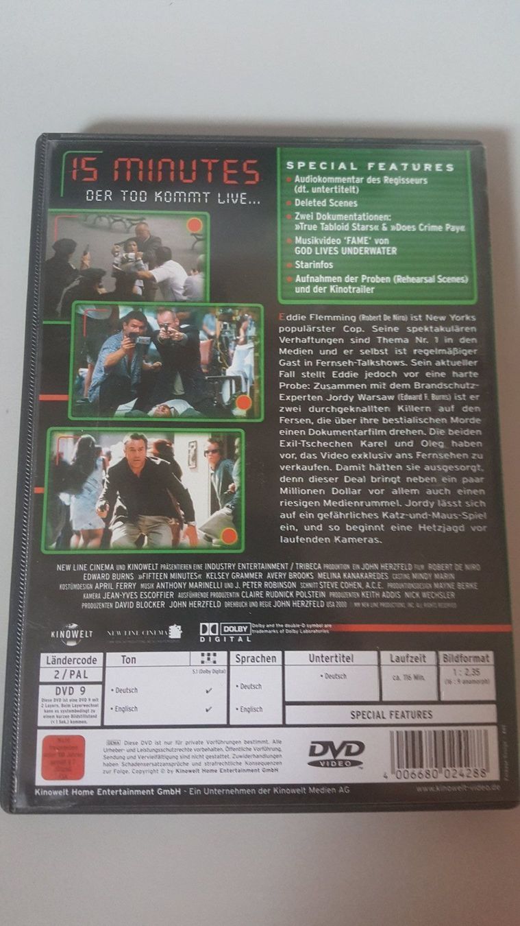 Tutti i DVDs: DVD 15 Minutes Robert de Niro – Usato da Dierikon venduto da sanpaplo 1