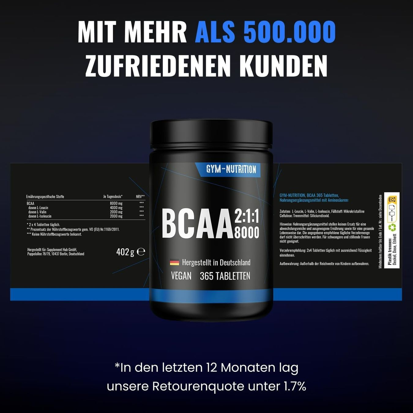 Cibi & Specialità: BCAA Tabletten 365 Stück vegan 2:1:1 – Nuovo e nell'imballaggio originale da Suhr venduto da SchnapperCH 3