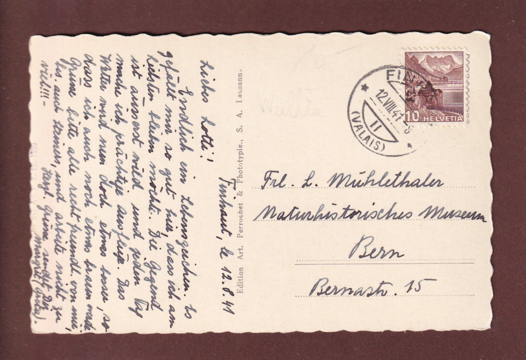 Cartoline postali: FINHAUT - Les Perrons - 1941 – Usato da Pully venduto da nicecards 1