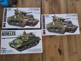 3 Tamiya Modellbausätze M4 Sherman und Achilles 1:35