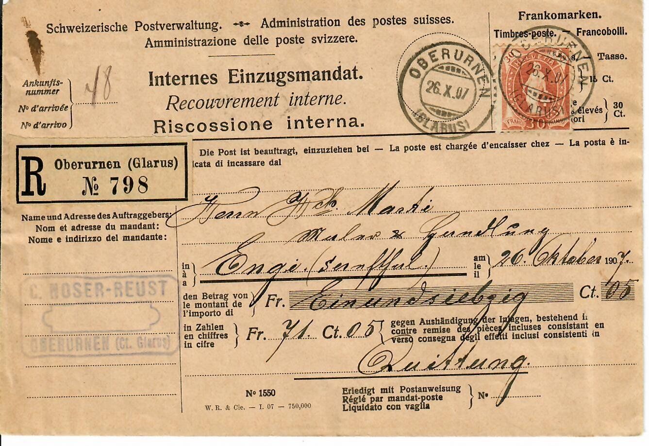 Tous les timbres: Brief, Oberurnen 1907 – D'occasion à Hochdorf par Ziegel-16