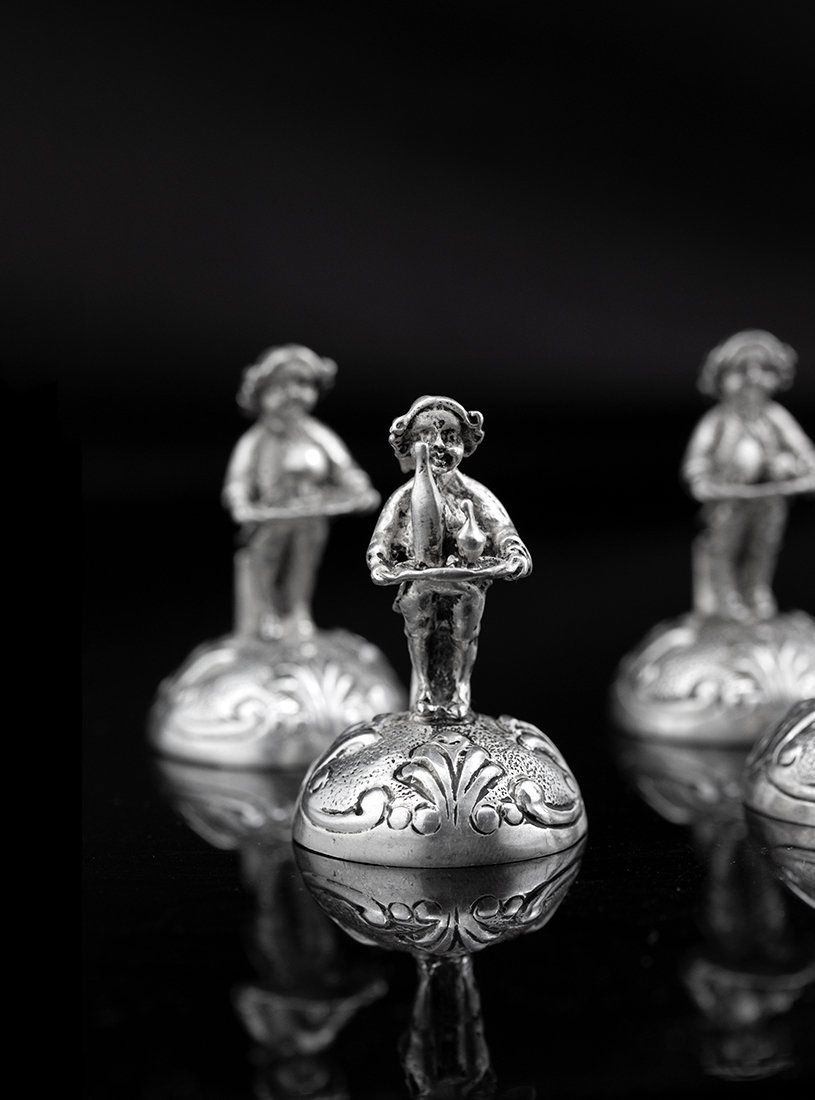 Statuette: Set mit 6 Vintage-Platzhaltern aus 925er Silber – Usato da Lugano venduto da Historianlugano 1