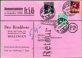 1936: Abonnements-NN von Mellingen-Dottikon, Mischfrankatur