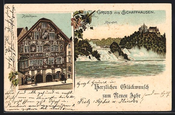Cartoline postali: Litho Schaffhausen, Blick auf Rheinfall  – Usato da Berlin venduto da bartko-reher