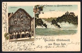 Litho Schaffhausen, Blick auf Rheinfall 