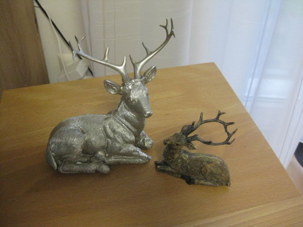 2er Set Liegende Hirsche Aus Keramik - Deko-Rehe Für Weihnachten & Winter