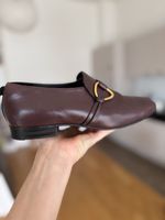 Joseph Leather Loafers, Burgundy, Gold Detail, Size 36