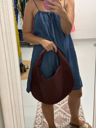neue Schultertasche Tasche geflochten Kunstleder Bordeaux