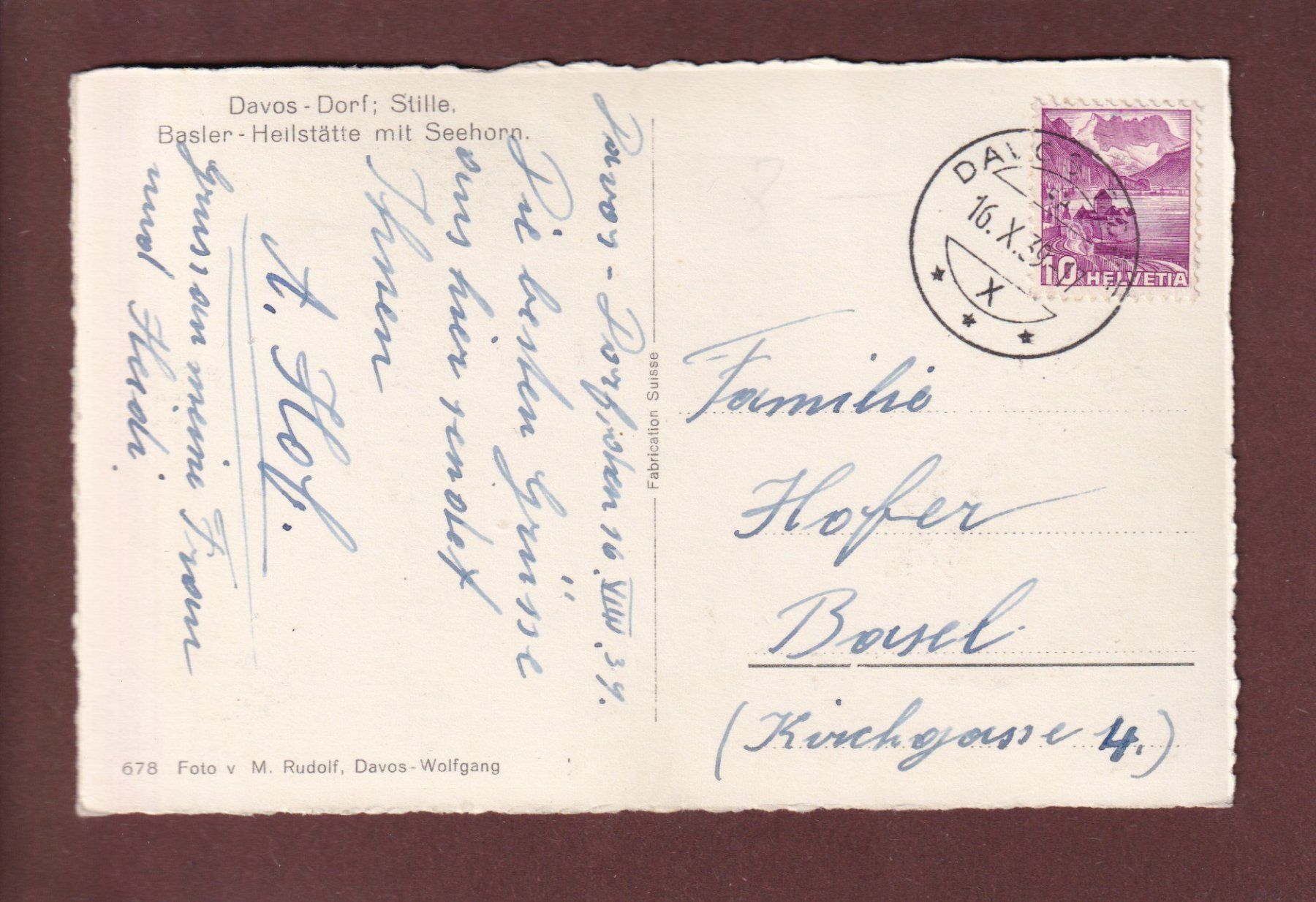 Ansichtskarten: DAVOS-DORF - Basler Heilstätte - 1939 – Gebraucht aus Pully von nicecards 1