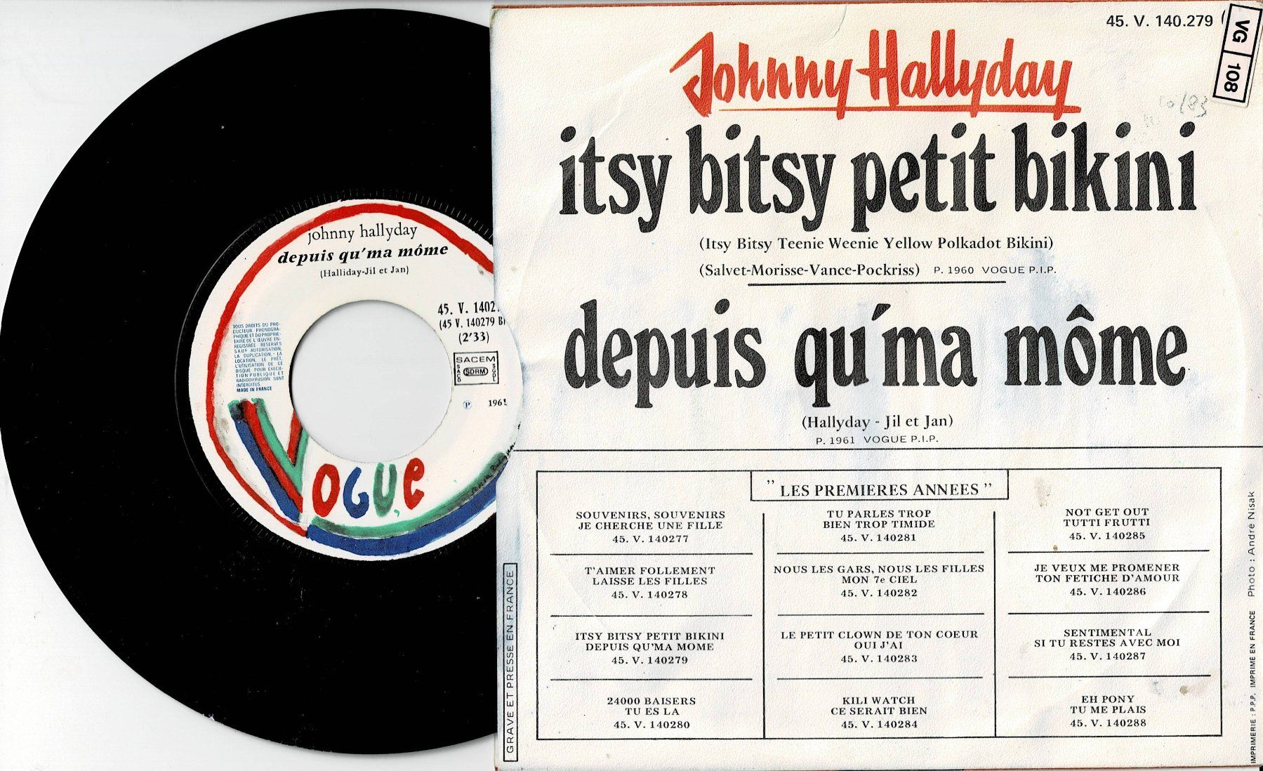 Dischi in vinile: Johnny Hallyday - 45T. Itsy Bitsy, petit bikini +1 – Usato da Noréaz venduto da Hallyday 1