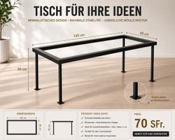 Tischgestell Metall 143x65x60 cm schwarz neu
60