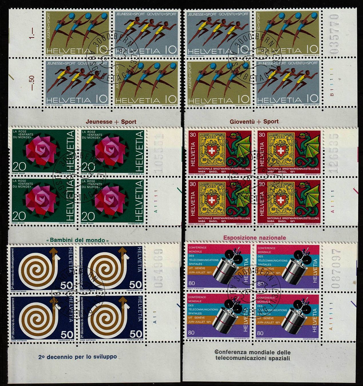 Tutti i francobolli: 1971 4er-Block Serie Sondermarken ETS – Usato da Arlesheim venduto da gaugi43