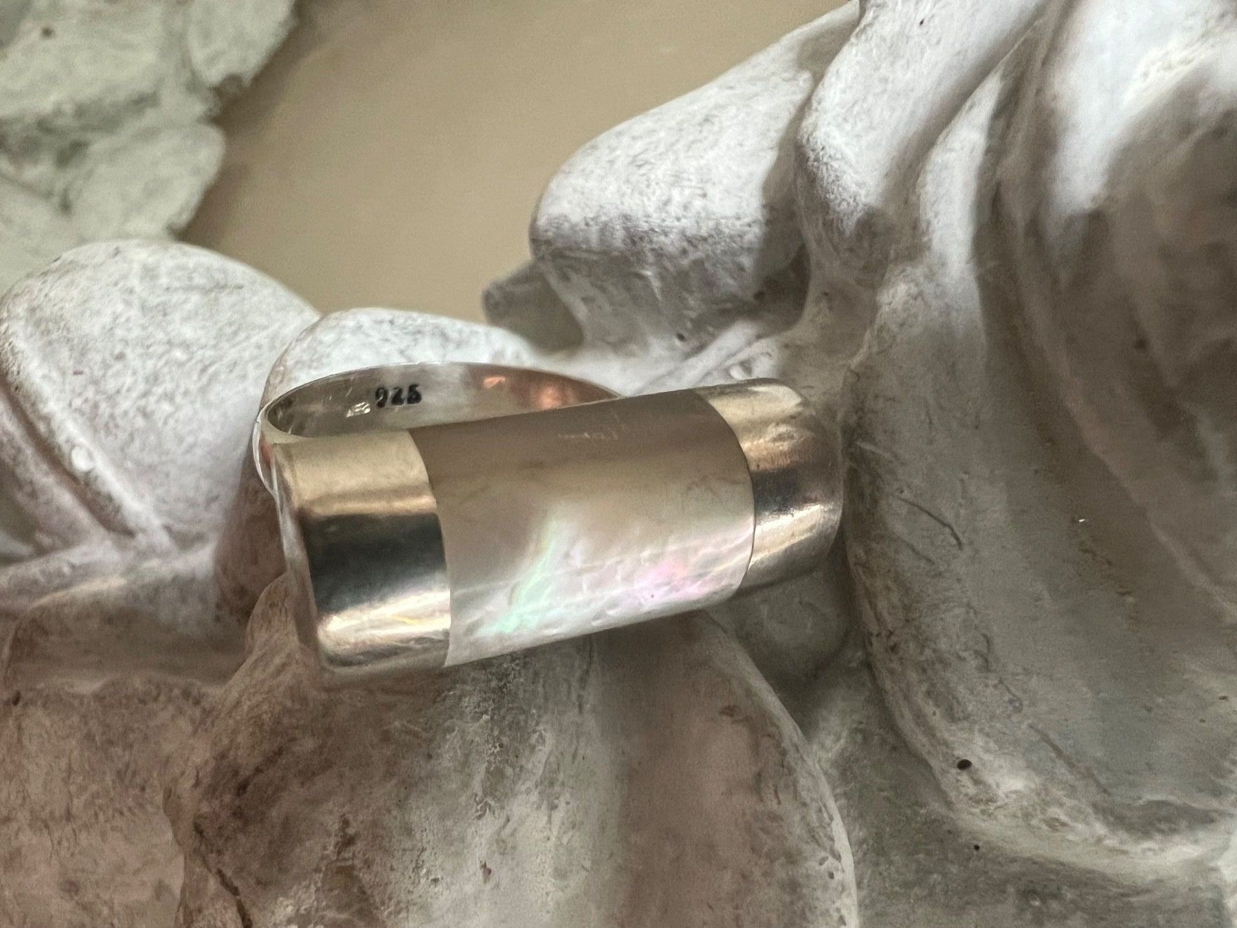 Anelli: Ring one size Silber 925 Perlmutter Art Deco Stil - um 1970 – Usato da Bern venduto da Jiffy 5