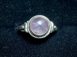 schlichter 925 Silberring - natürlicher Rosenquarz