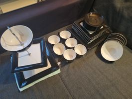 Elegantes Geschirrset Villeroy&Boch viereckig schwarz-weiss