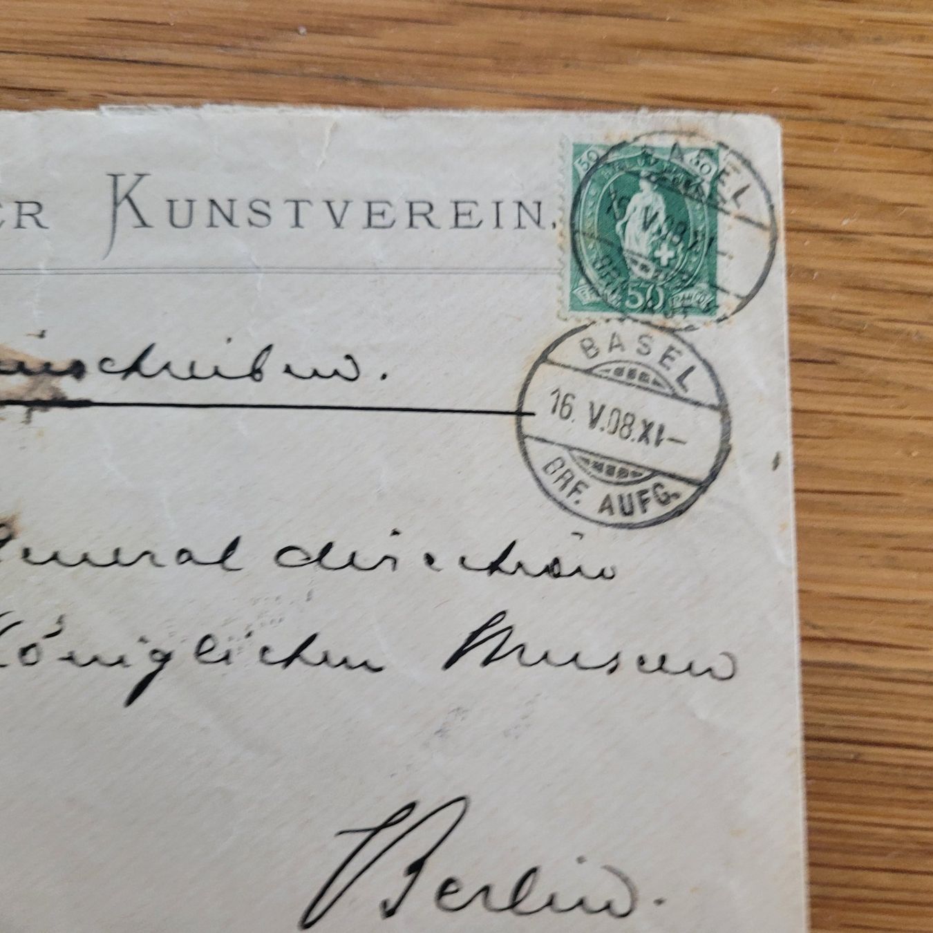 Tutti i francobolli: Dokument Basler Kunstverein Basel 1908 Berlin – Usato da Biel/Bienne venduto da Destockweb 1