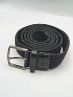 Lacoste black braided elastic belt with leather trim