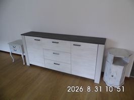 Sideboard mit 2 Beistellmöbel im Landhausstil hell