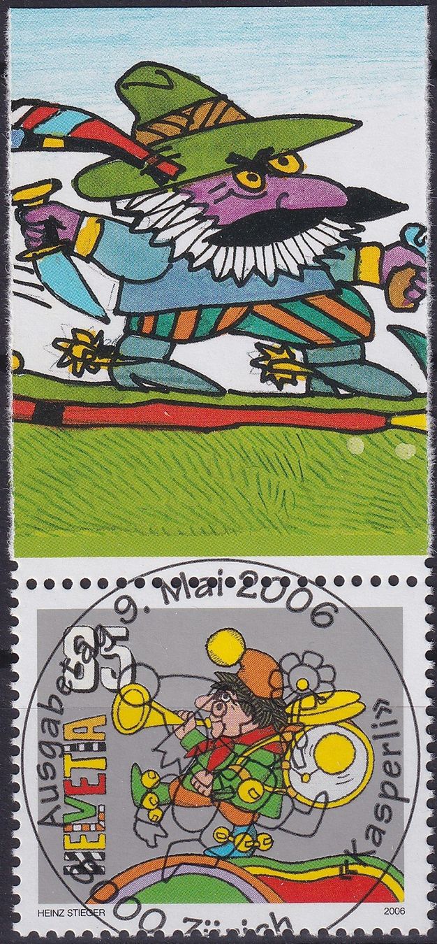 Tutti i francobolli: 2006, Nr.1205 "Kasperli" mit Ersttags-Voll-Stempel + TAB. – Usato da Sursee venduto da Luzernerraute