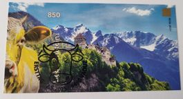 Gelbe Crypto Stamp mit ET-Stempel CHLI Liechtenstein 