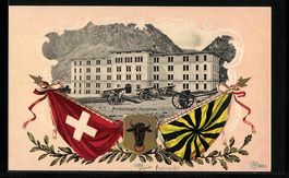 Präge-AK Andermatt, Kaserne, Fahne und 