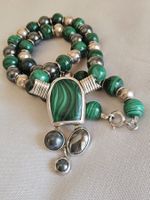 Vintage Handmade massive Sterling/Malachit/Hämatit Kette