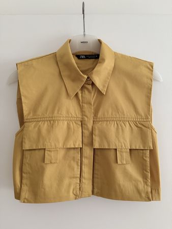 ZARA Cropped Utility Vest – Mustard Yellow – Size XS