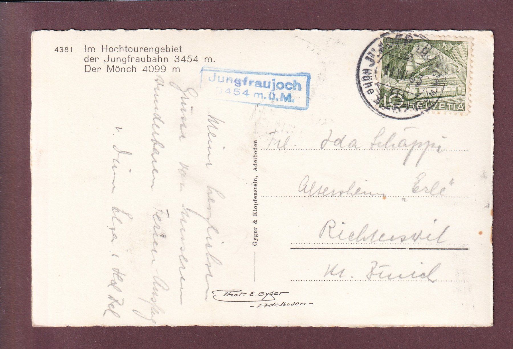 Cartoline postali: Hochtourengebiet - Der MÖNCH - 1953 – Usato da Pully venduto da nicecards 1