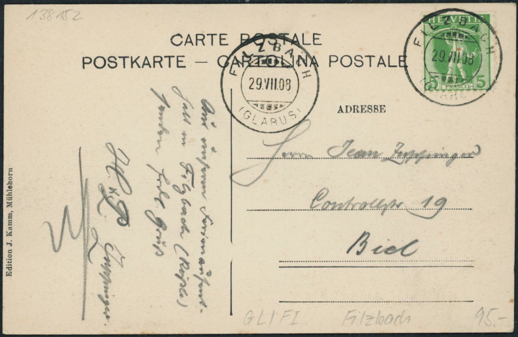 Cartoline postali: GL Filzbach – Usato da Schindellegi venduto da leecollect 1