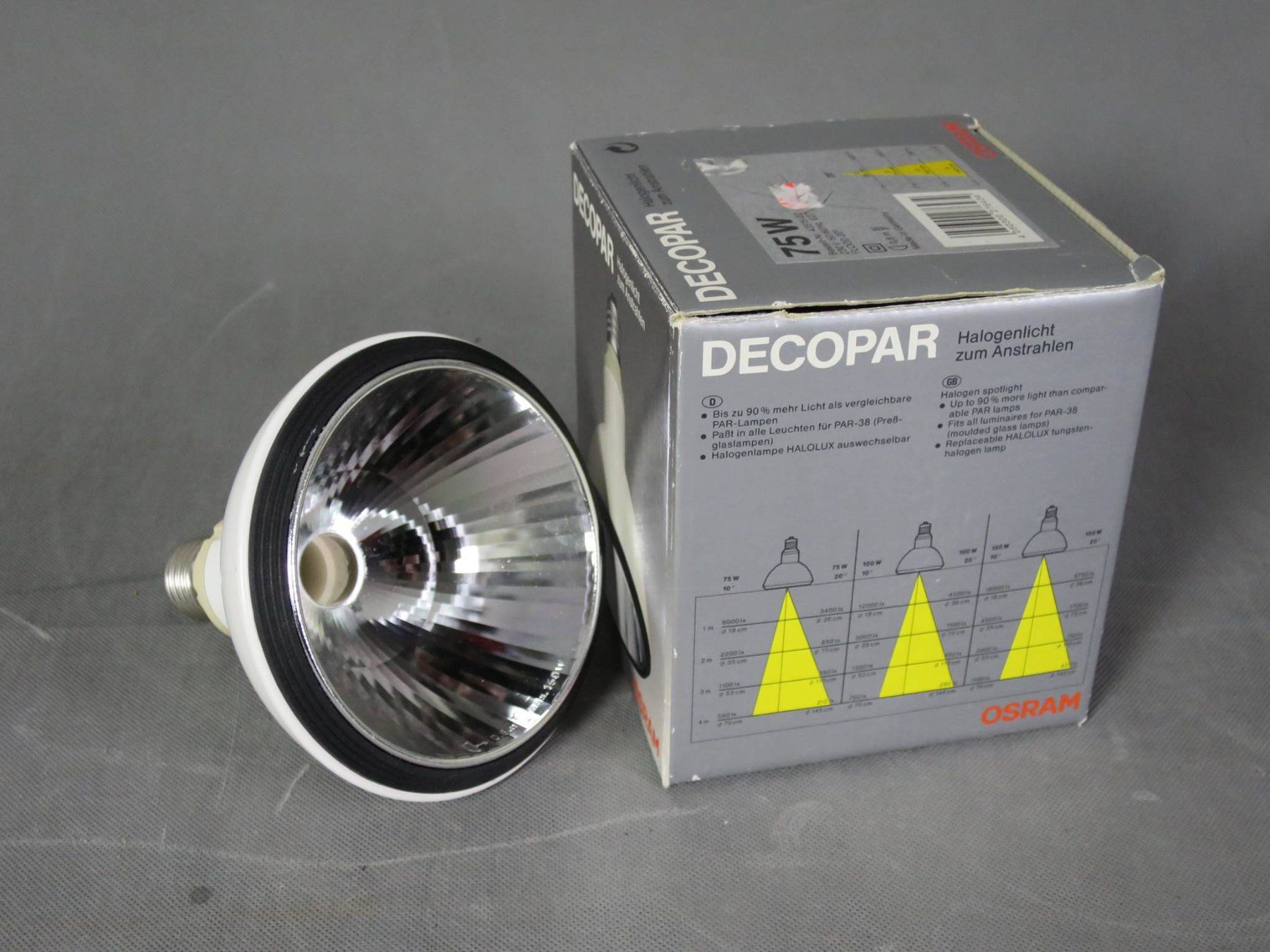 Lampade: OSRAM Decopar Flood 20 Grad Halogenlicht E 27 Decopar 75 W – Usato da Zürich venduto da 1.Simon